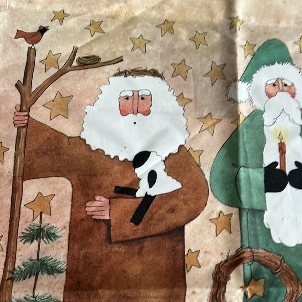 Set of 2 Decorative Christmas Flags Santa Manger Rustic Holiday Trees Peace